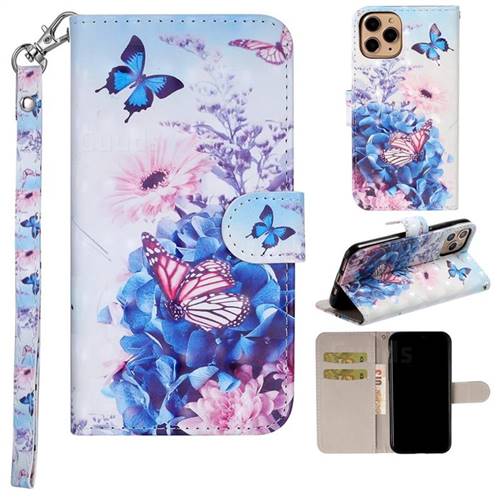 Pansy Butterfly 3D Painted Leather Phone Wallet Case Cover for iPhone 11 Pro (5.8 inch)
