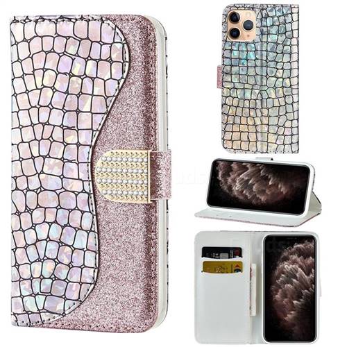 Glitter Diamond Buckle Laser Stitching Leather Wallet Phone Case for iPhone 11 Pro (5.8 inch) - Pink