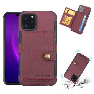 Brush Multi-function Leather Phone Case for iPhone 11 Pro (5.8 inch) - Wine Red
