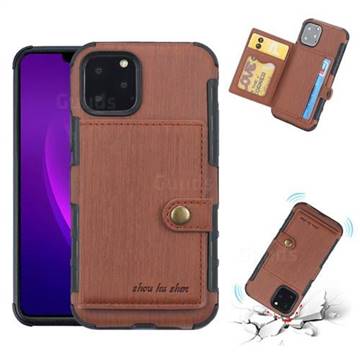 Brush Multi-function Leather Phone Case for iPhone 11 Pro (5.8 inch) - Brown