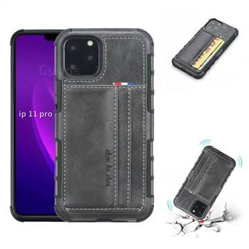 Luxury Shatter-resistant Leather Coated Card Phone Case for iPhone 11 Pro (5.8 inch) - Gray