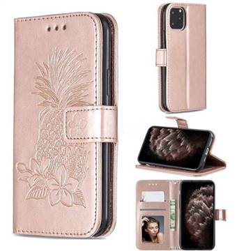 Embossing Flower Pineapple Leather Wallet Case for iPhone 11 Pro (5.8 inch) - Rose Gold