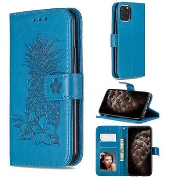 Embossing Flower Pineapple Leather Wallet Case for iPhone 11 Pro (5.8 inch) - Blue