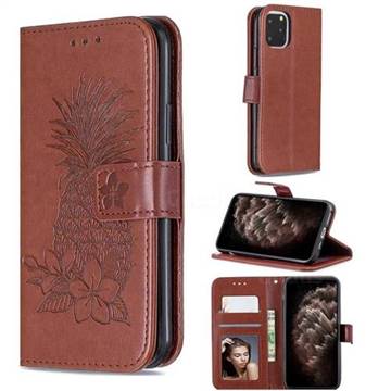 Embossing Flower Pineapple Leather Wallet Case for iPhone 11 Pro (5.8 inch) - Brown