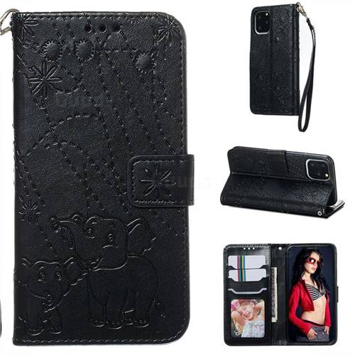 Embossing Fireworks Elephant Leather Wallet Case for iPhone 11 Pro (5.8 inch) - Black