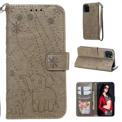 Embossing Fireworks Elephant Leather Wallet Case for iPhone 11 Pro (5.8 inch) - Gray