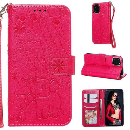 Embossing Fireworks Elephant Leather Wallet Case for iPhone 11 Pro (5.8 inch) - Red