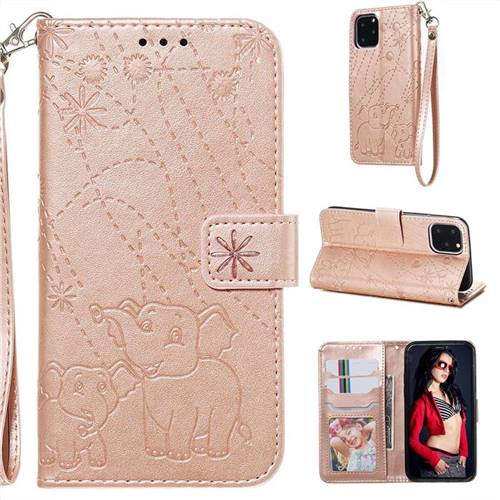 Embossing Fireworks Elephant Leather Wallet Case for iPhone 11 Pro (5.8 inch) - Rose Gold
