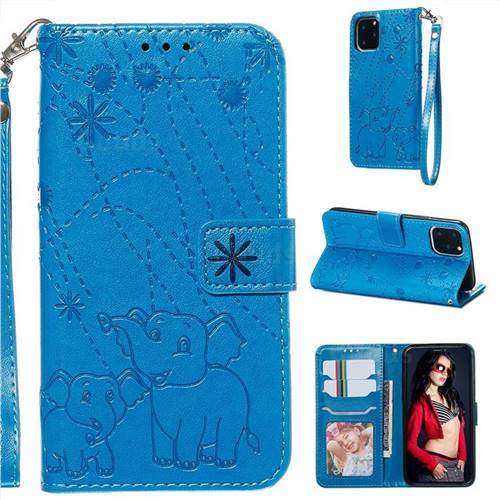 Embossing Fireworks Elephant Leather Wallet Case for iPhone 11 Pro (5.8 inch) - Blue