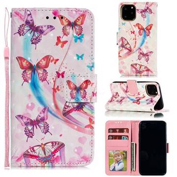 Ribbon Flying Butterfly 3D Painted Leather Phone Wallet Case for iPhone 11 Pro (5.8 inch)