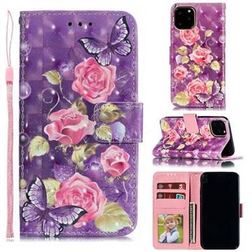 Purple Butterfly Flower 3D Painted Leather Phone Wallet Case for iPhone 11 Pro (5.8 inch)