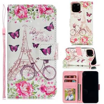 Bicycle Flower Tower 3D Painted Leather Phone Wallet Case for iPhone 11 Pro (5.8 inch)