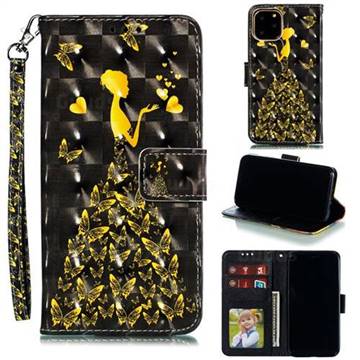 Golden Butterfly Girl 3D Painted Leather Phone Wallet Case for iPhone 11 Pro (5.8 inch)