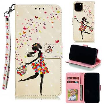 Flower Girl 3D Painted Leather Phone Wallet Case for iPhone 11 Pro (5.8 inch)