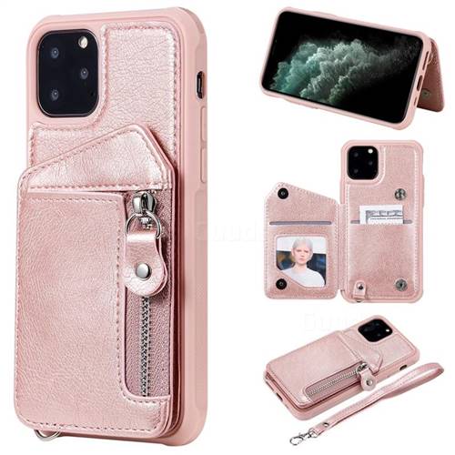 Classic Luxury Buckle Zipper Anti-fall Leather Phone Back Cover for iPhone 11 Pro (5.8 inch) - Pink