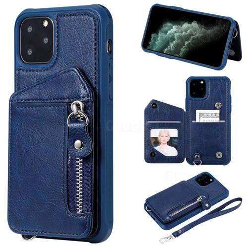 Classic Luxury Buckle Zipper Anti-fall Leather Phone Back Cover for iPhone 11 Pro (5.8 inch) - Blue