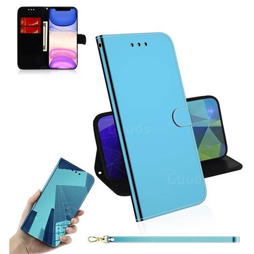 Shining Mirror Like Surface Leather Wallet Case for iPhone 11 Pro (5.8 inch) - Blue