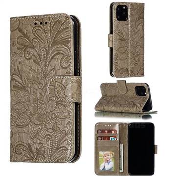 Intricate Embossing Lace Jasmine Flower Leather Wallet Case for iPhone 11 Pro (5.8 inch) - Gray