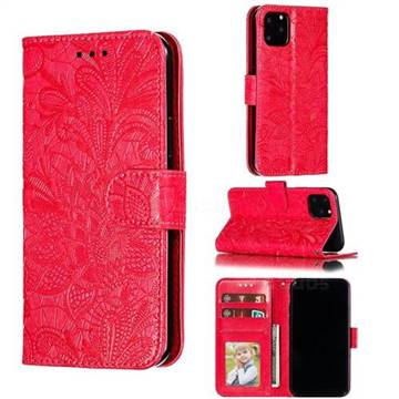Intricate Embossing Lace Jasmine Flower Leather Wallet Case for iPhone 11 Pro (5.8 inch) - Red