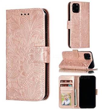 Intricate Embossing Lace Jasmine Flower Leather Wallet Case for iPhone 11 Pro (5.8 inch) - Rose Gold