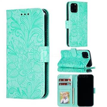 Intricate Embossing Lace Jasmine Flower Leather Wallet Case for iPhone 11 Pro (5.8 inch) - Green