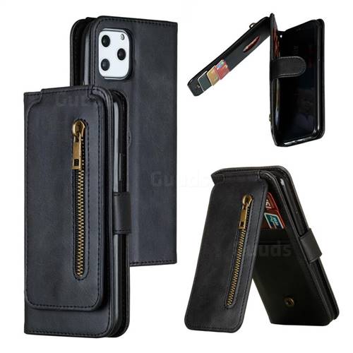 Multifunction 9 Cards Leather Zipper Wallet Phone Case for iPhone 11 Pro (5.8 inch) - Black