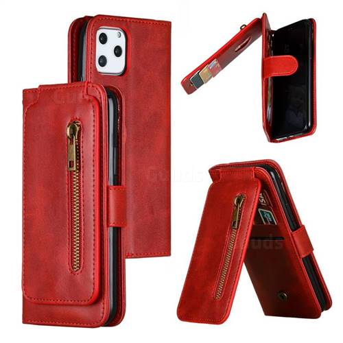 Multifunction 9 Cards Leather Zipper Wallet Phone Case for iPhone 11 Pro (5.8 inch) - Red