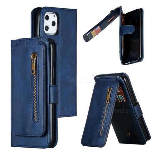 Multifunction 9 Cards Leather Zipper Wallet Phone Case for iPhone 11 Pro (5.8 inch) - Blue