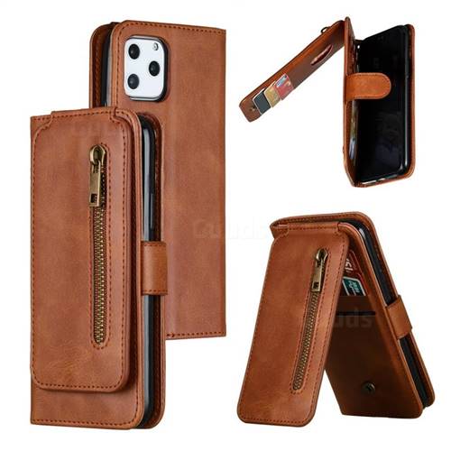 Multifunction 9 Cards Leather Zipper Wallet Phone Case for iPhone 11 Pro (5.8 inch) - Brown