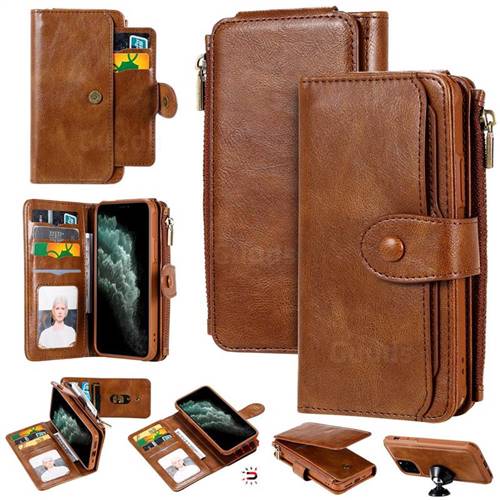 Retro Multifunction Zipper Magnetic Separable Leather Phone Case Cover for iPhone 11 Pro (5.8 inch) - Brown