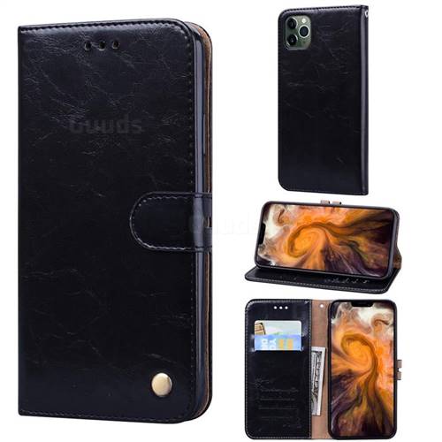 Luxury Retro Oil Wax PU Leather Wallet Phone Case for iPhone 11 Pro (5.8 inch) - Deep Black
