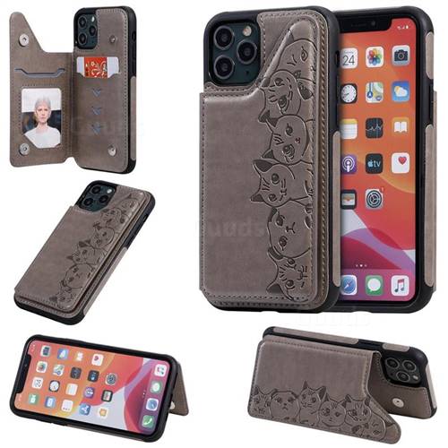 Yikatu Luxury Cute Cats Multifunction Magnetic Card Slots Stand Leather Back Cover for iPhone 11 Pro (5.8 inch) - Gray