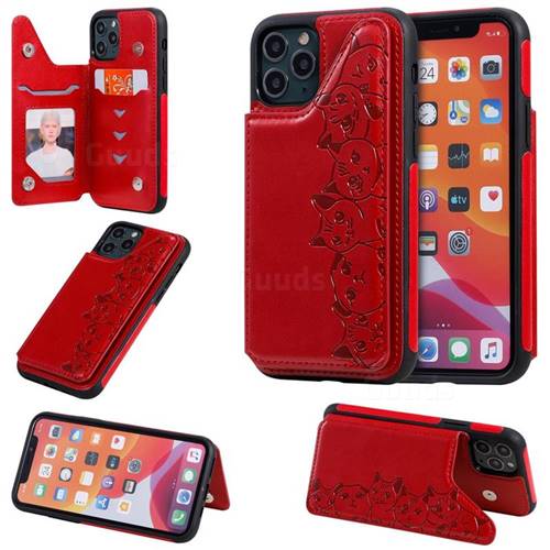 Yikatu Luxury Cute Cats Multifunction Magnetic Card Slots Stand Leather Back Cover for iPhone 11 Pro (5.8 inch) - Red