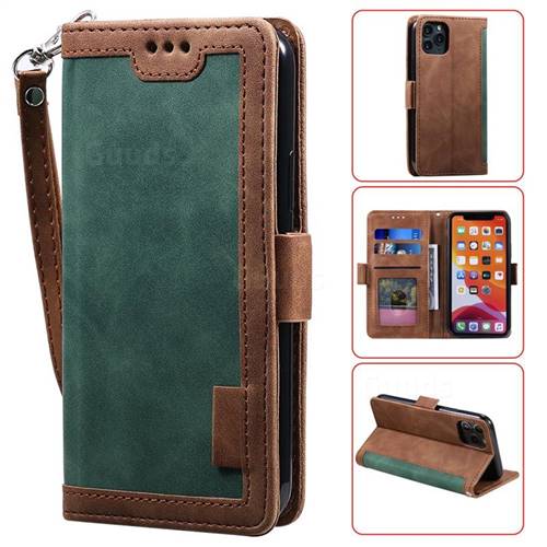Luxury Retro Stitching Leather Wallet Phone Case for iPhone 11 Pro (5.8 inch) - Dark Green