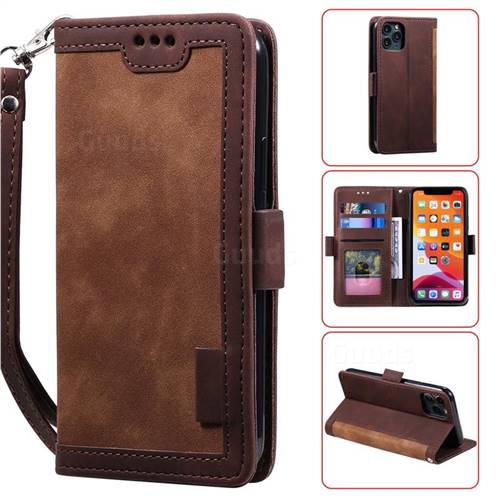 Luxury Retro Stitching Leather Wallet Phone Case for iPhone 11 Pro (5.8 inch) - Dark Brown