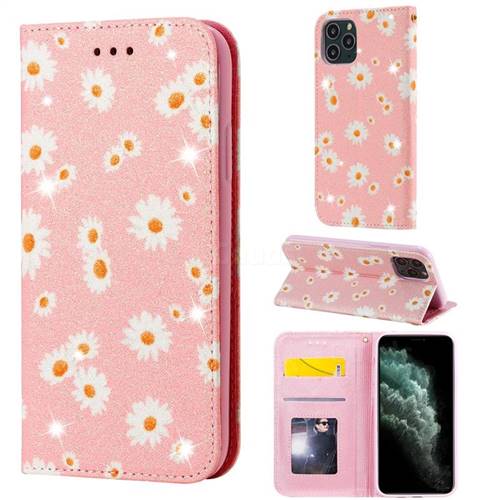 Ultra Slim Daisy Sparkle Glitter Powder Magnetic Leather Wallet Case for iPhone 11 Pro (5.8 inch) - Pink