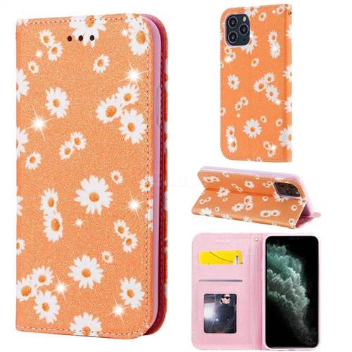 Ultra Slim Daisy Sparkle Glitter Powder Magnetic Leather Wallet Case for iPhone 11 Pro (5.8 inch) - Orange