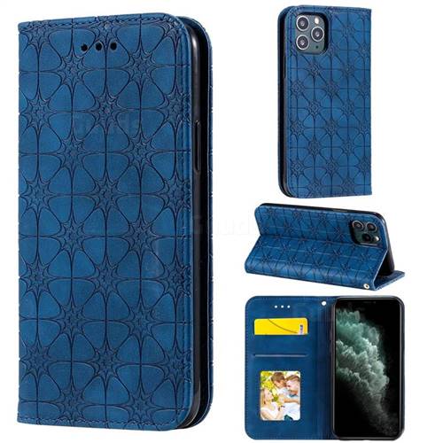 Intricate Embossing Four Leaf Clover Leather Wallet Case for iPhone 11 Pro (5.8 inch) - Dark Blue