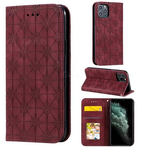 Intricate Embossing Four Leaf Clover Leather Wallet Case for iPhone 11 Pro (5.8 inch) - Claret