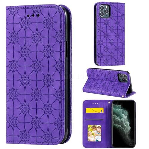 Intricate Embossing Four Leaf Clover Leather Wallet Case for iPhone 11 Pro (5.8 inch) - Purple