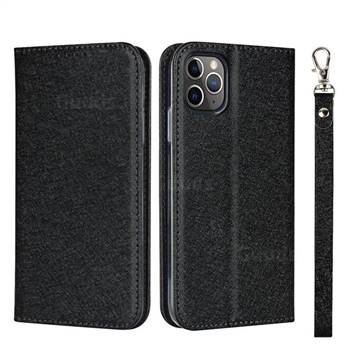 Ultra Slim Magnetic Automatic Suction Silk Lanyard Leather Flip Cover for iPhone 11 Pro (5.8 inch) - Black