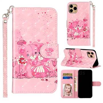 Pink Bear 3D Leather Phone Holster Wallet Case for iPhone 11 Pro (5.8 inch)