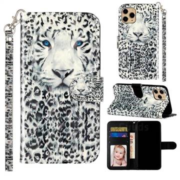 White Leopard 3D Leather Phone Holster Wallet Case for iPhone 11 Pro (5.8 inch)