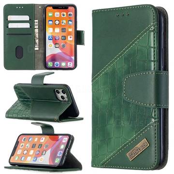 BinfenColor BF04 Color Block Stitching Crocodile Leather Case Cover for iPhone 11 Pro (5.8 inch) - Green