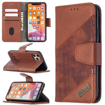 BinfenColor BF04 Color Block Stitching Crocodile Leather Case Cover for iPhone 11 Pro (5.8 inch) - Brown