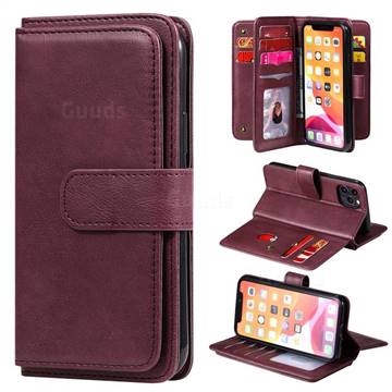 Multi-function Ten Card Slots and Photo Frame PU Leather Wallet Phone Case Cover for iPhone 11 Pro (5.8 inch) - Claret