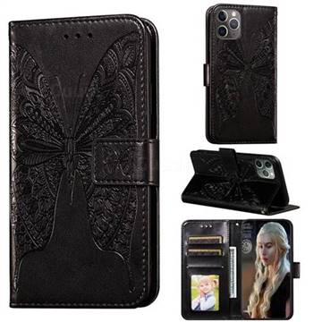 Intricate Embossing Vivid Butterfly Leather Wallet Case for iPhone 11 Pro (5.8 inch) - Black