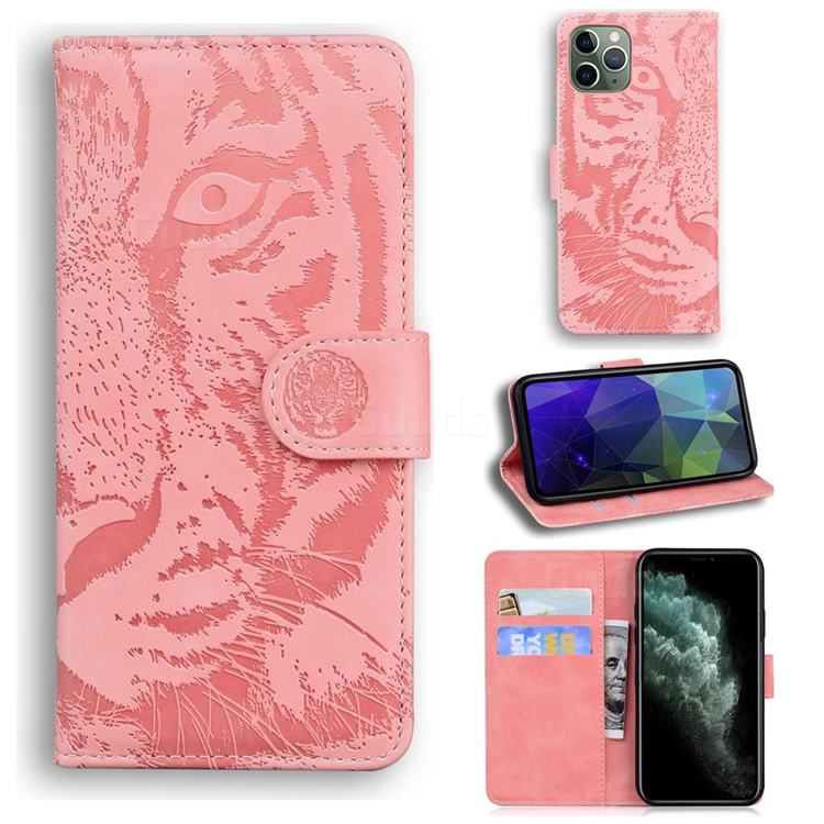 Intricate Embossing Tiger Face Leather Wallet Case for iPhone 11 Pro (5.8 inch) - Pink