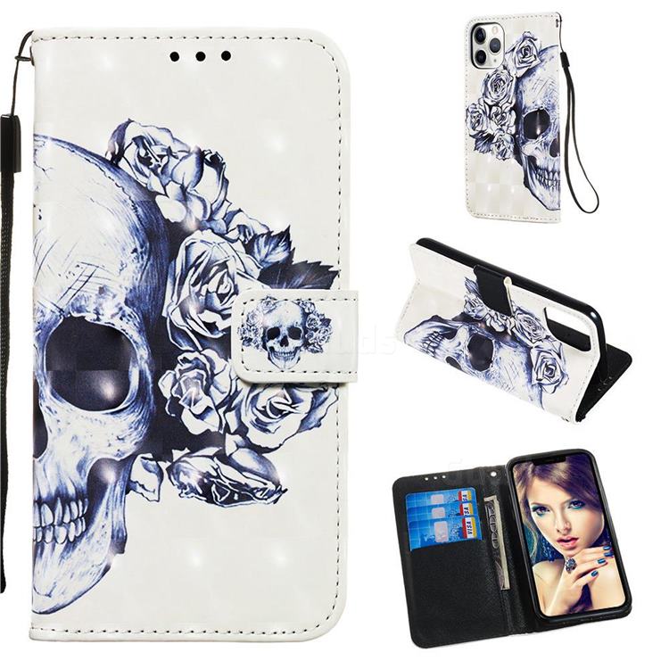 Skull Flower 3D Painted Leather Wallet Case for iPhone 11 Pro (5.8 inch)