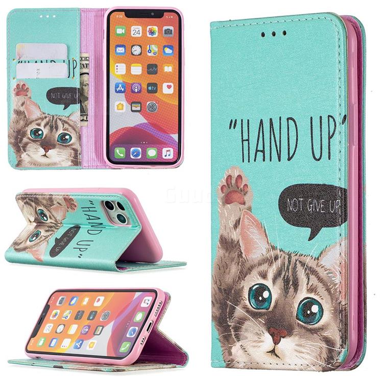 Hand Up Cat Slim Magnetic Attraction Wallet Flip Cover for iPhone 11 Pro (5.8 inch)